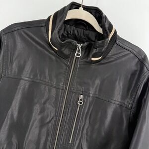 Wilsons Cycle PU Leather Bomber Jacket Men's Size S BLK Zip Front Ribbed Collar